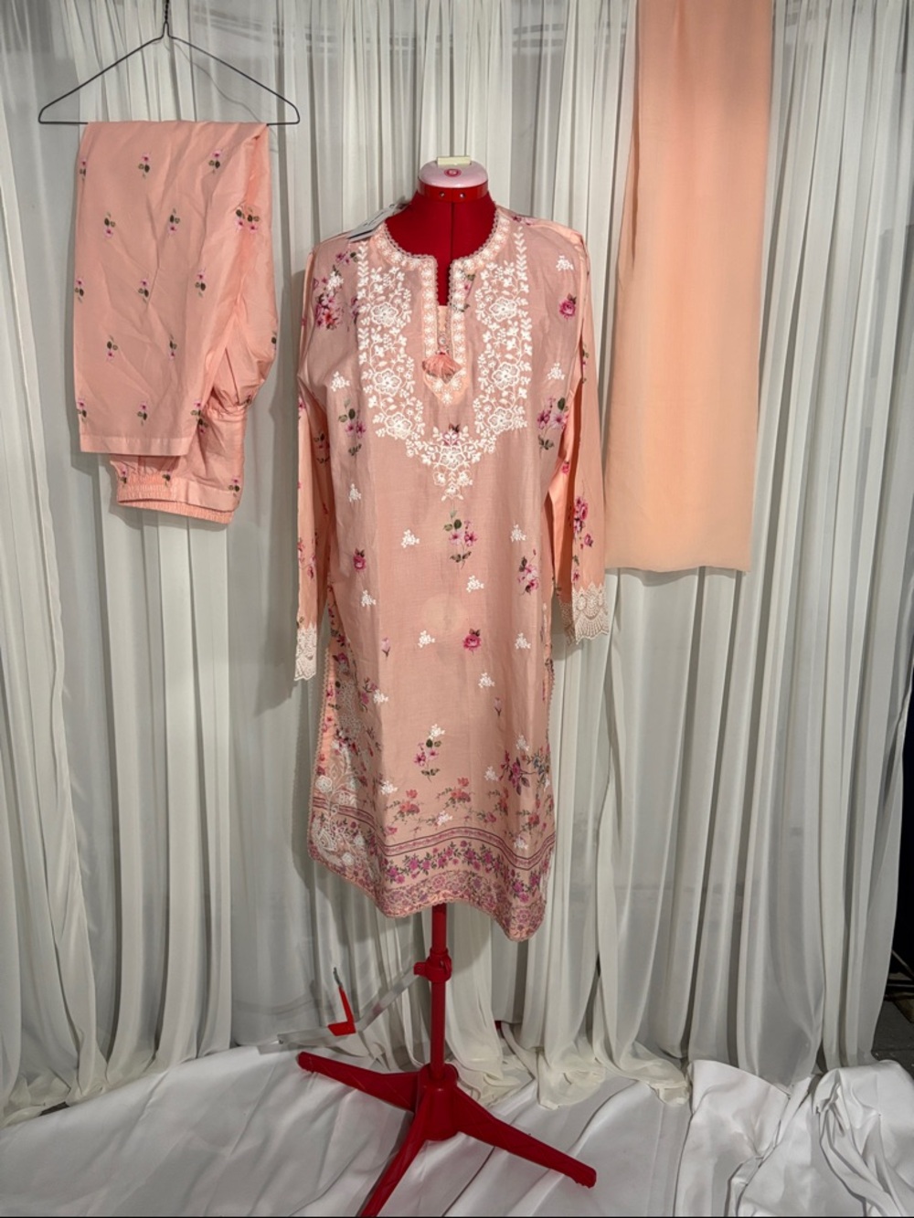 Signature Blush Pink Embroidered Long Sleeve Dress